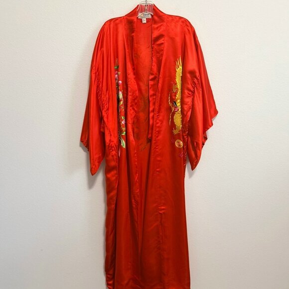 Esme Other - ESME 100% Silk Red Kimono Robe Embroidered Dragon (No belt) Size M ?